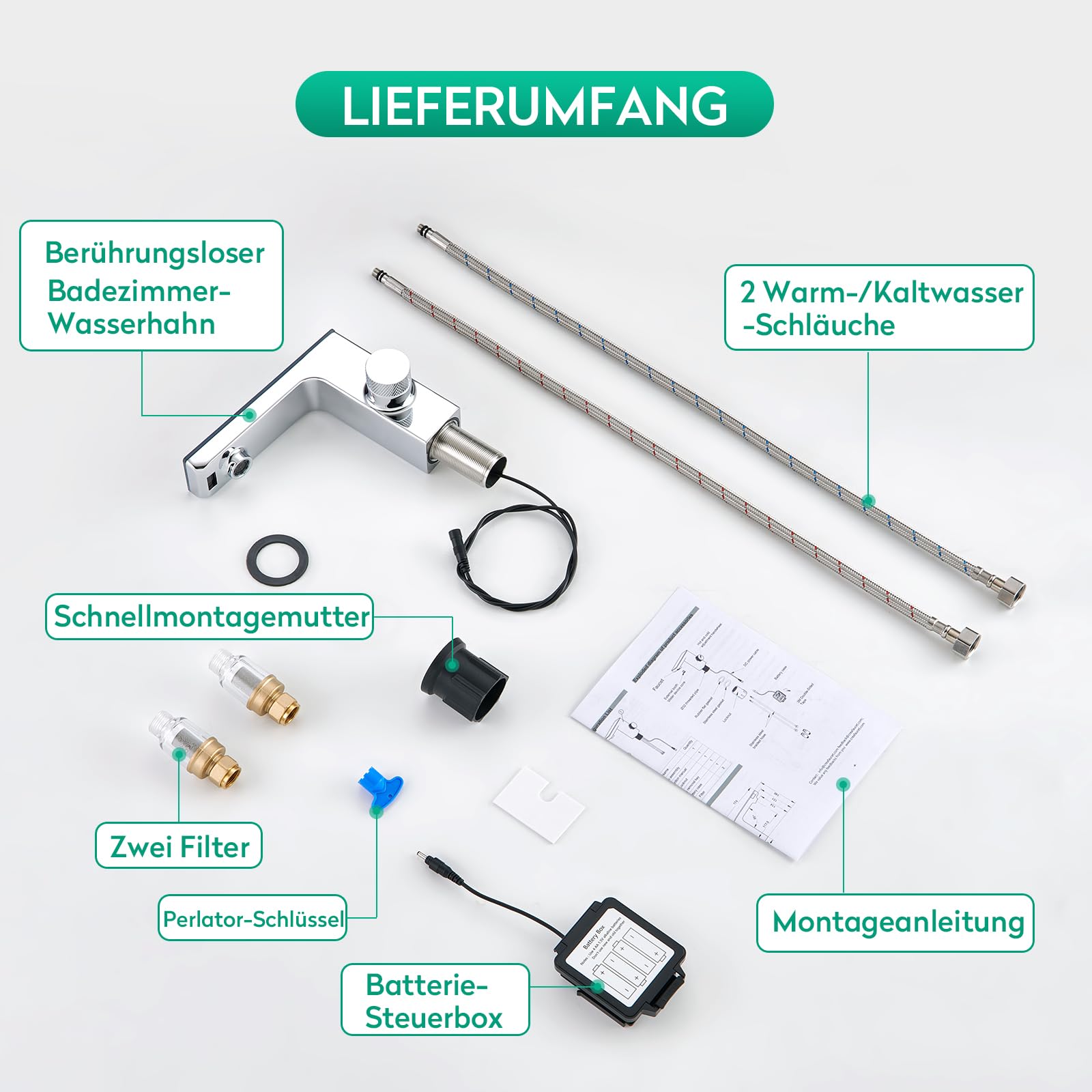 CREA Infrarot Sensor Wasserhahn Bad, Digitalanzeige, Chrom