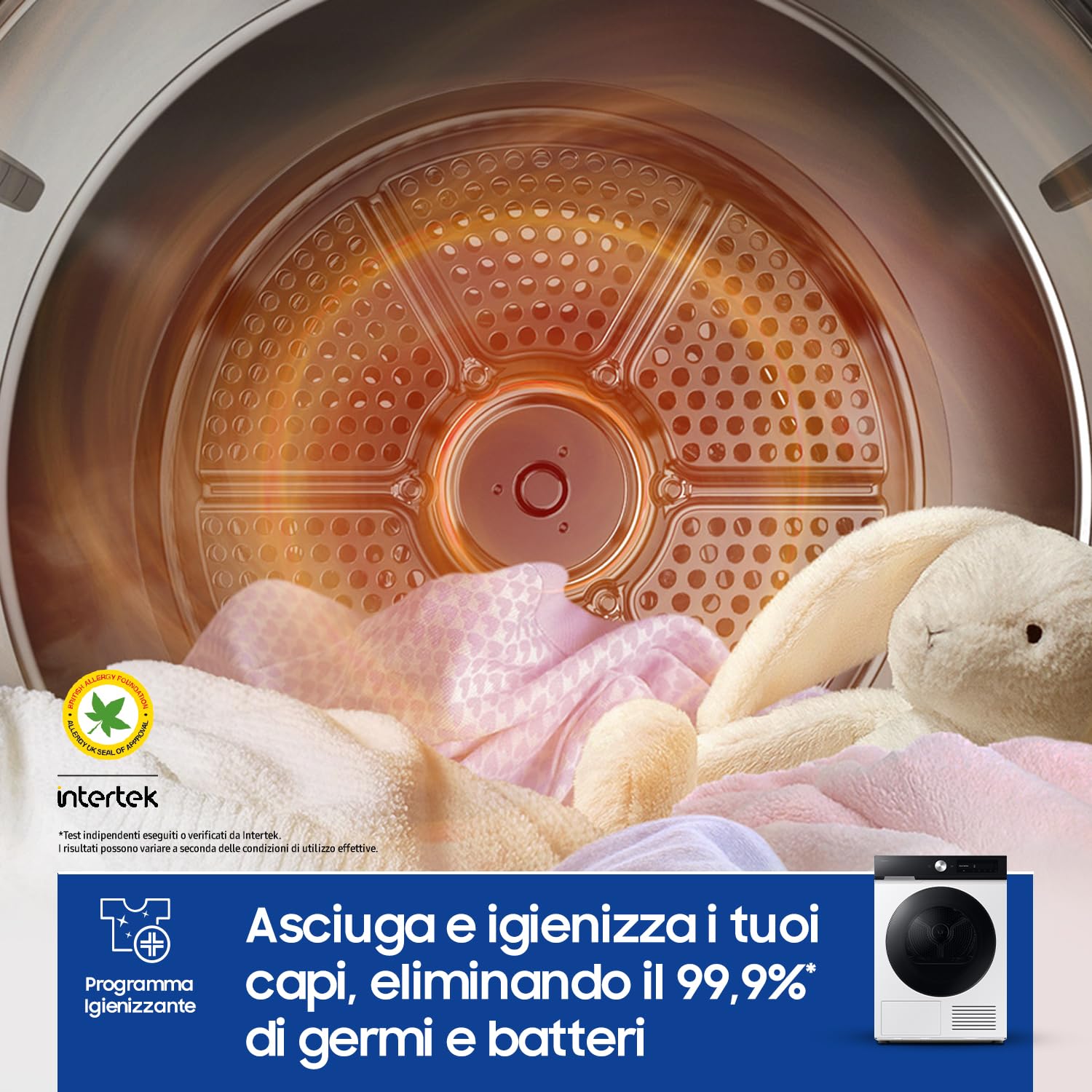 Samsung Asciugatrice Bespoke AI DV90DB7845GE/U3, 9 kg, Pompa di Calore, Wifi, QuickDrive, AI Dry, Sensore Optimal Dry, Display AI Control, Carica Frontale, 60L x 85H x 60P cm