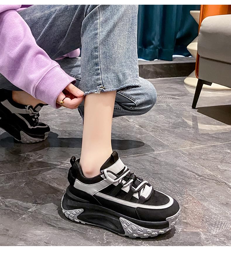 Chunky Sneakers for Women Fashion Platform Leather Casual Dad Shoes Comfortable Wedge Walking Sport Sneakers4