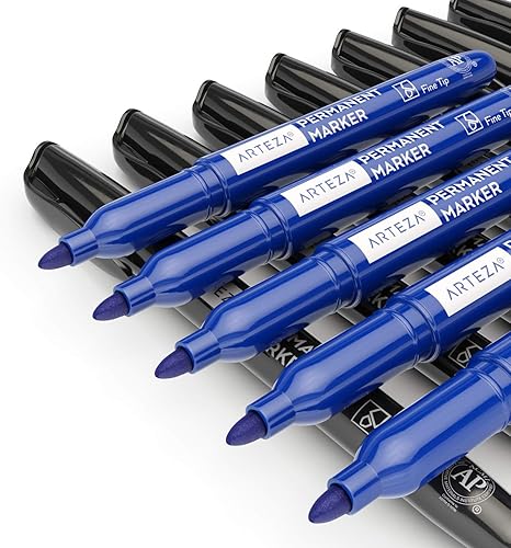 Miniatura 9 de Arteza Juego de 60 marcadores permanentes (30 negros y 30 azules, punta fina), secado rápido, impermeables, marcadores permanentes de alta calidad