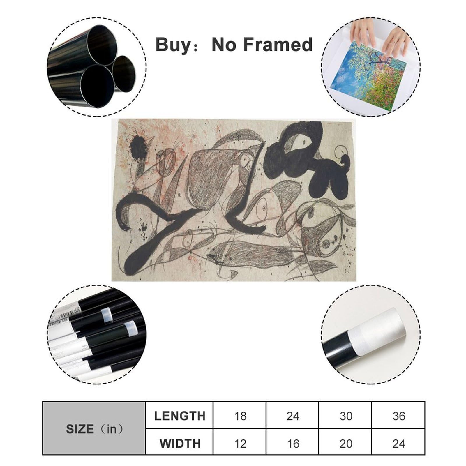 WCYB Joan Miro Prints plakat na płótnie, motyw: Oiseaux, Chien, do biura, salonu, bez ramy, 40,6 x 61 cm (dł. x szer.)