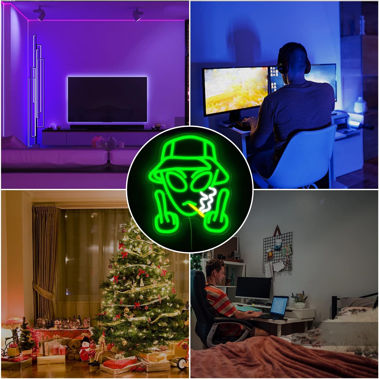 Alien Neon Sign Green Alien LED Neon Signs for Wall Decor Dimmable Neon Lights Signs for Bedroom USB Powered Light Up Sign Man Cave Bar Party Hip Hop Home Wall Decor