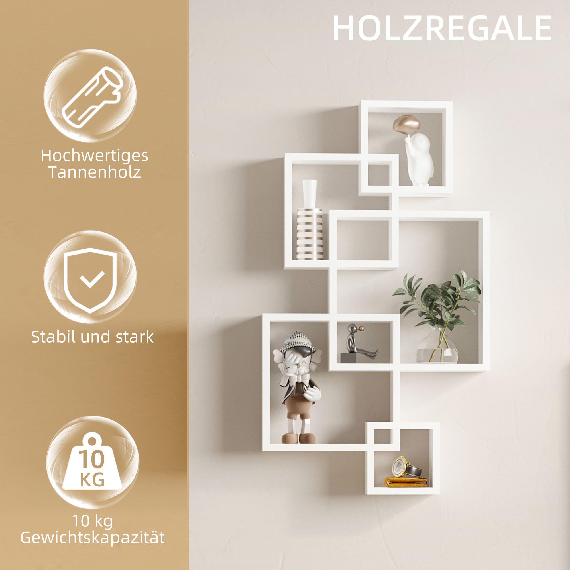 HOMCOM Wandregal Hängeregal zur Wandaufbewahrung mit 9 Fächern Weiß | Schwebende, Wandboard, Wanddeko, für Wohnzimmer, Schlafzimmer, Flur