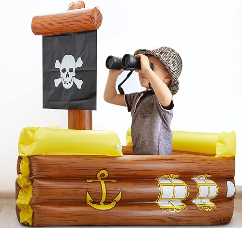 Miniatura 6 de Cunhill Enfriador inflable de barco pirata de 2 piezas para Halloween, barco pirata para alimentos, bebidas, bar, decoración de fiesta, cumpleaños,