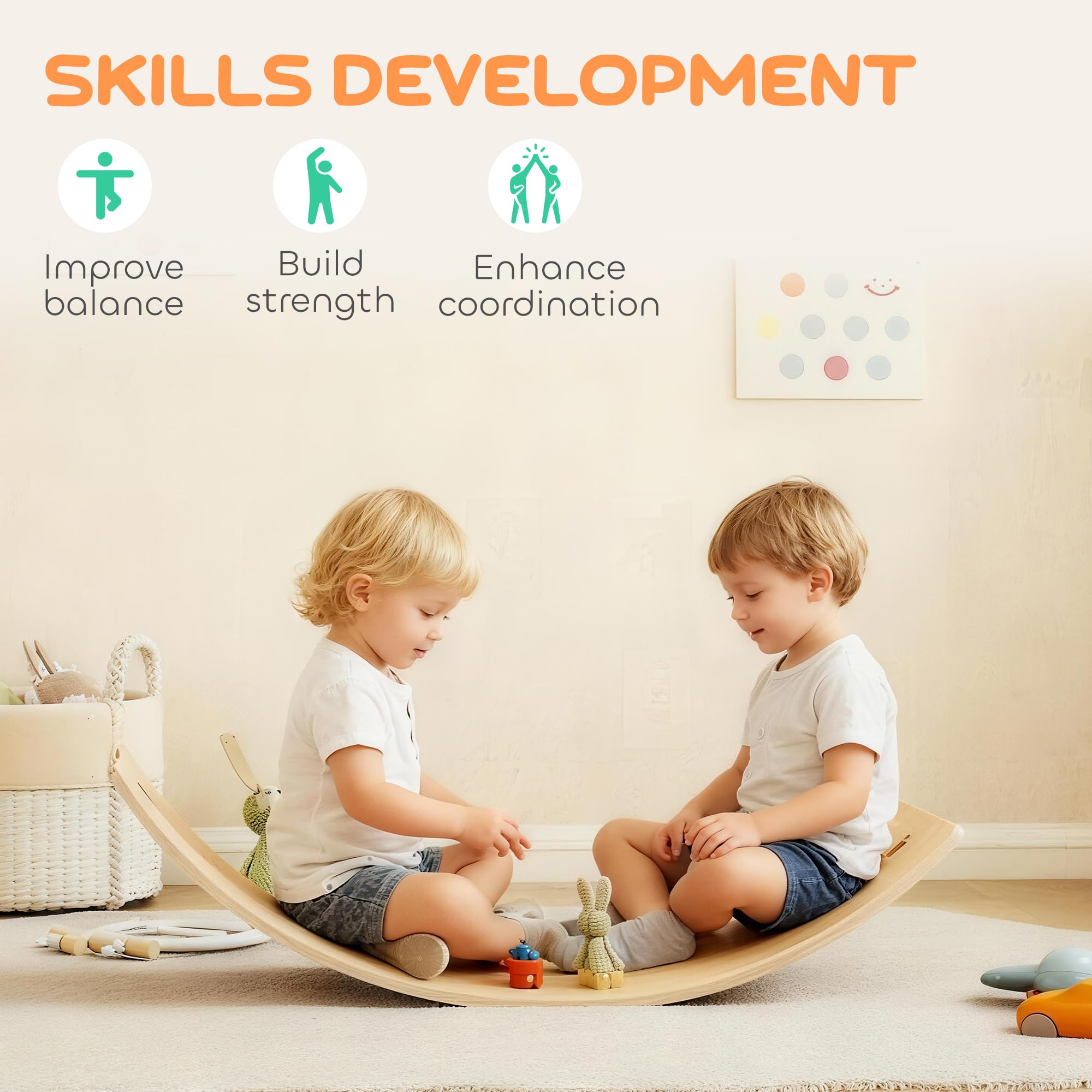 AIYAPLAY Kinder hölzerne Balance Board mit Seil, hölzerne Wobble Board mit Filz, Curvy Schaukel Wippe Outdoor Indoor-Spielzeug für sensorische Spiel, sensorische Spielgeräte für Kleinkinder 3-6 Jahre