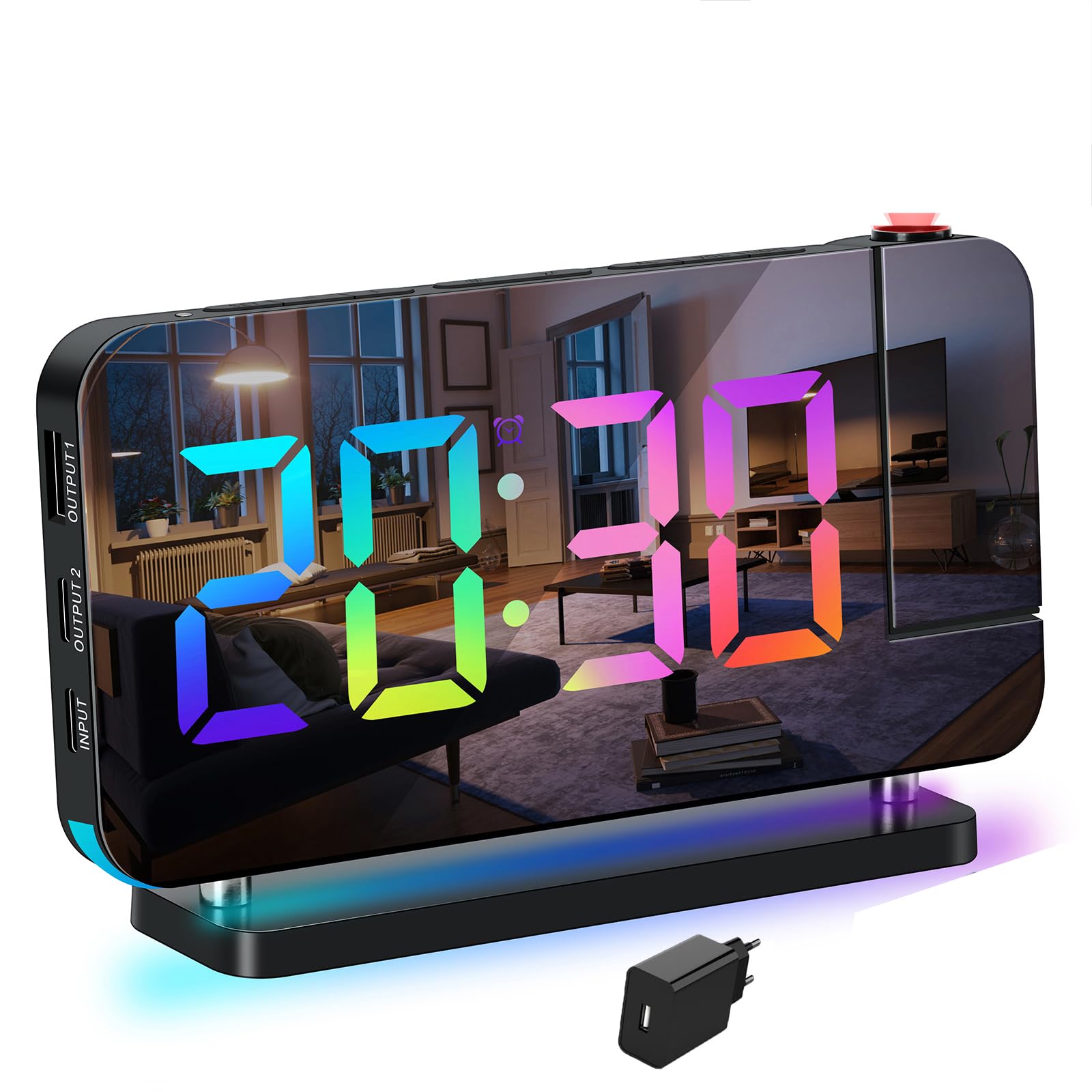 Sveglia digitale con luce notturna ambientale, multicolore, orologio a proiezione di numeri RGB per la decorazione della casa, della camera da letto, con presa inclusa