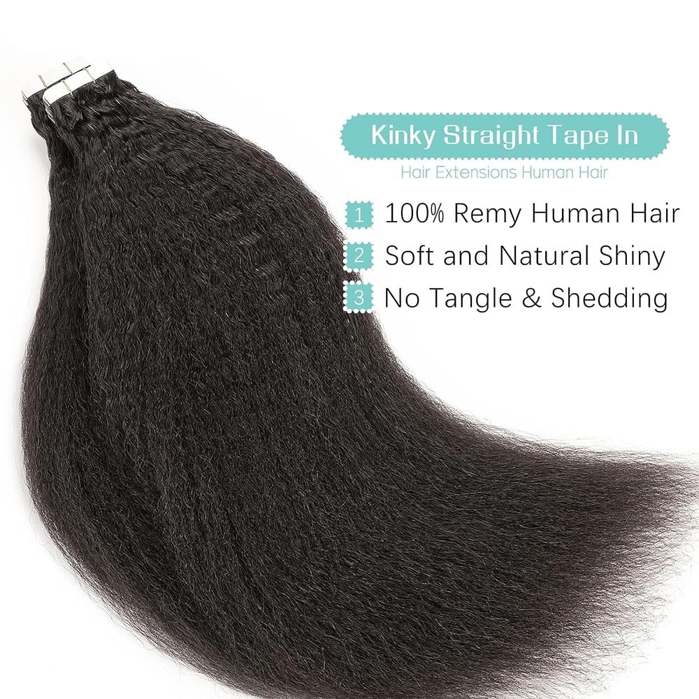 lungo Nastro nelle estensioni dei capelli umani Kinky Straight 20 pezzi 50 g(14 inches)