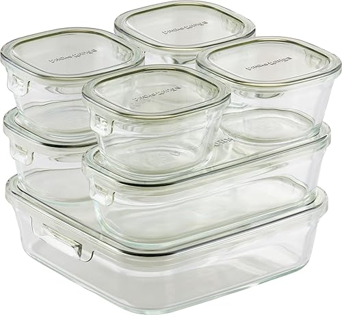 iwaki PC-PRN7G4 Pack & Range Contenedor de almacenamiento de vidrio resistente al calor, verde oliva, juego de sistema