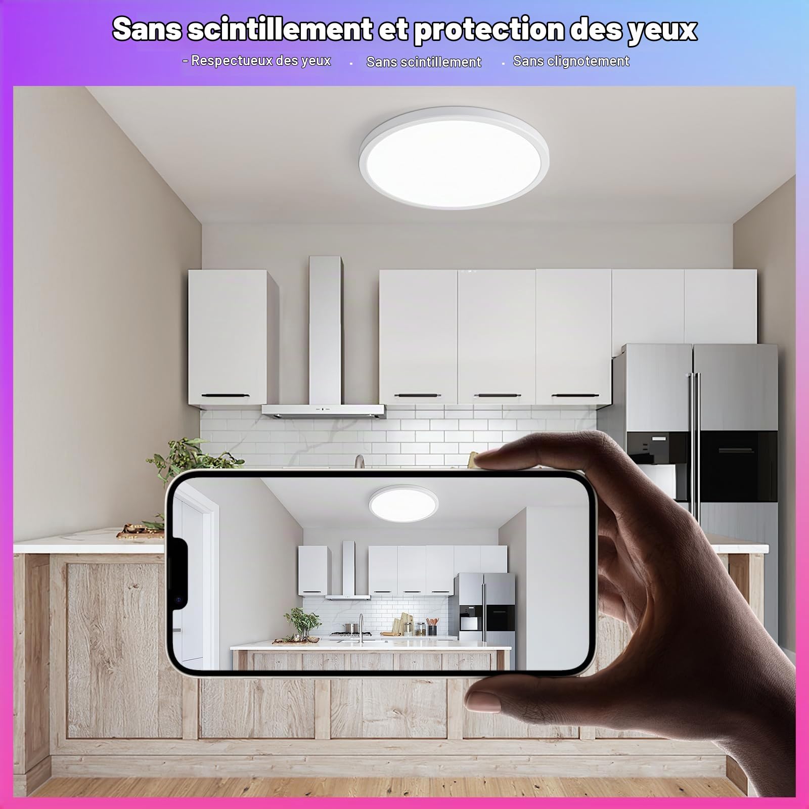Oraymin Plafonnier LED à intensité variable avec télécommande, 24W plafonnier RGB changement de couleur rond, 3000K-6500K lampe éclairage de plafond pour chambre cuisine salon corridor balcon Ø30CM