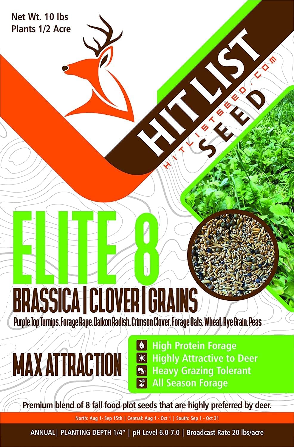 Hit List Seed Elite 8 Fall Deer Food Plot Blend, 10 lbs (1/
