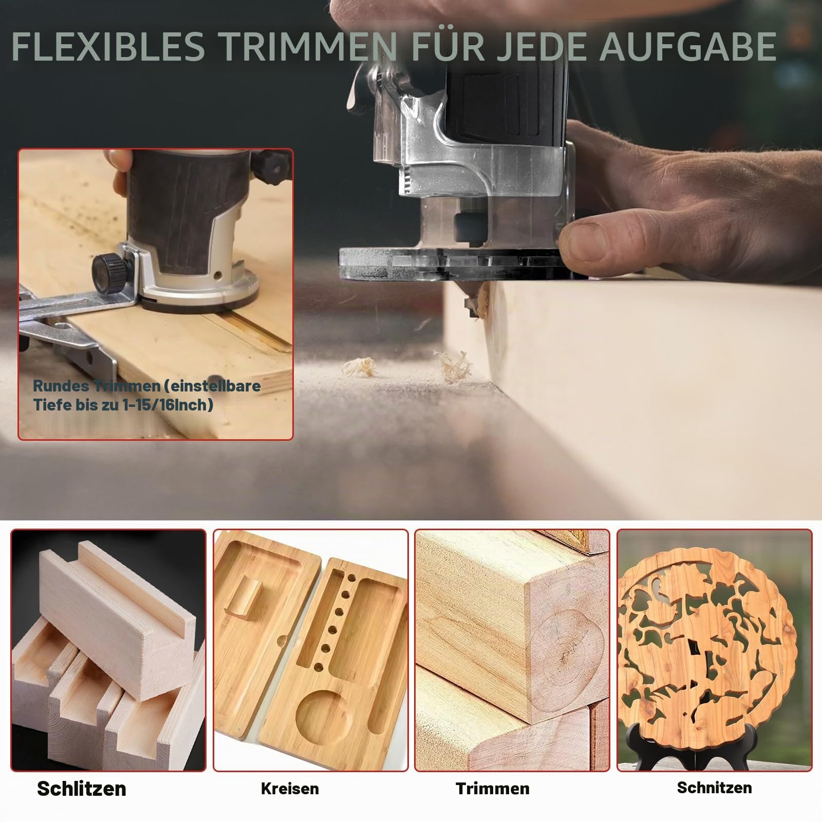 Bürstenloser kabelloser Power-Router kompatibel mit Milwaukee M18 18 V Akku, Kantenschneider Trimmer mit 6 Geschwindigkeiten, 800 W, 30000 U/min, Palm Router mit Trimmfräser-Bits, Kanten- und