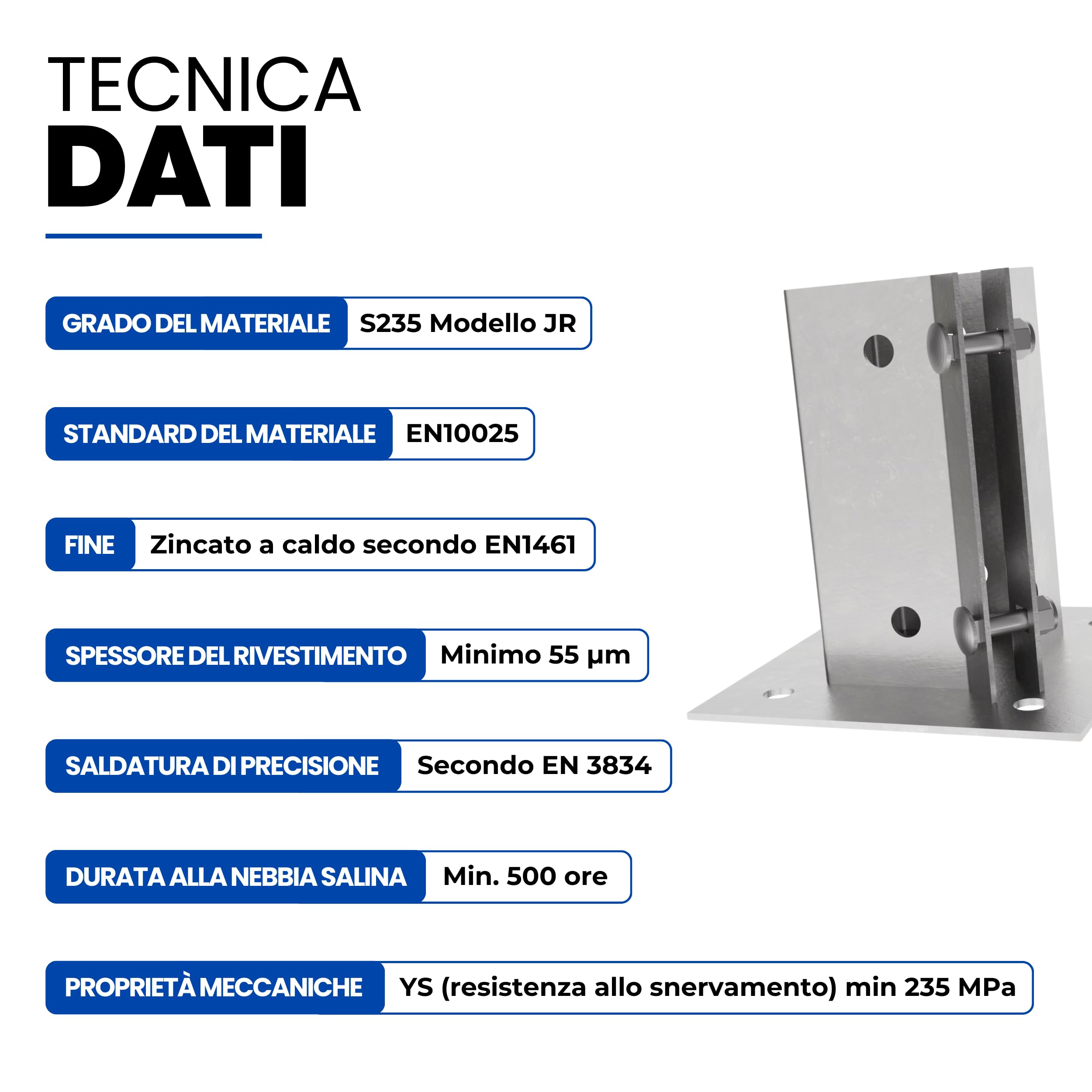 Supporto per Palo da Fissare 100 x 100 mm Zincato a Caldo Staffa Base Quadrata Recinzione