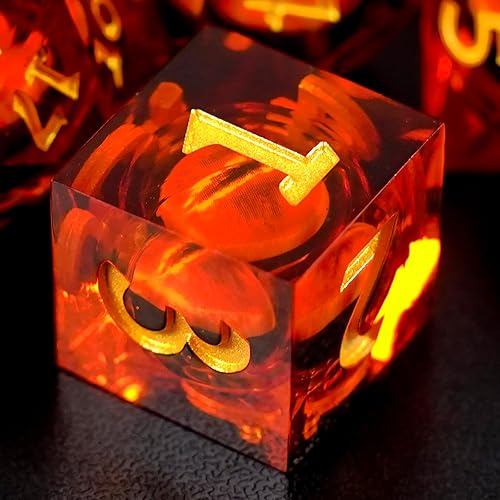 Miniatura 2 de DND - Juego de dados Dungeons and Dragons, 7 piezas con núcleo líquido, dados de resina de borde afilado D&D Dungeons and Dragons con caja de