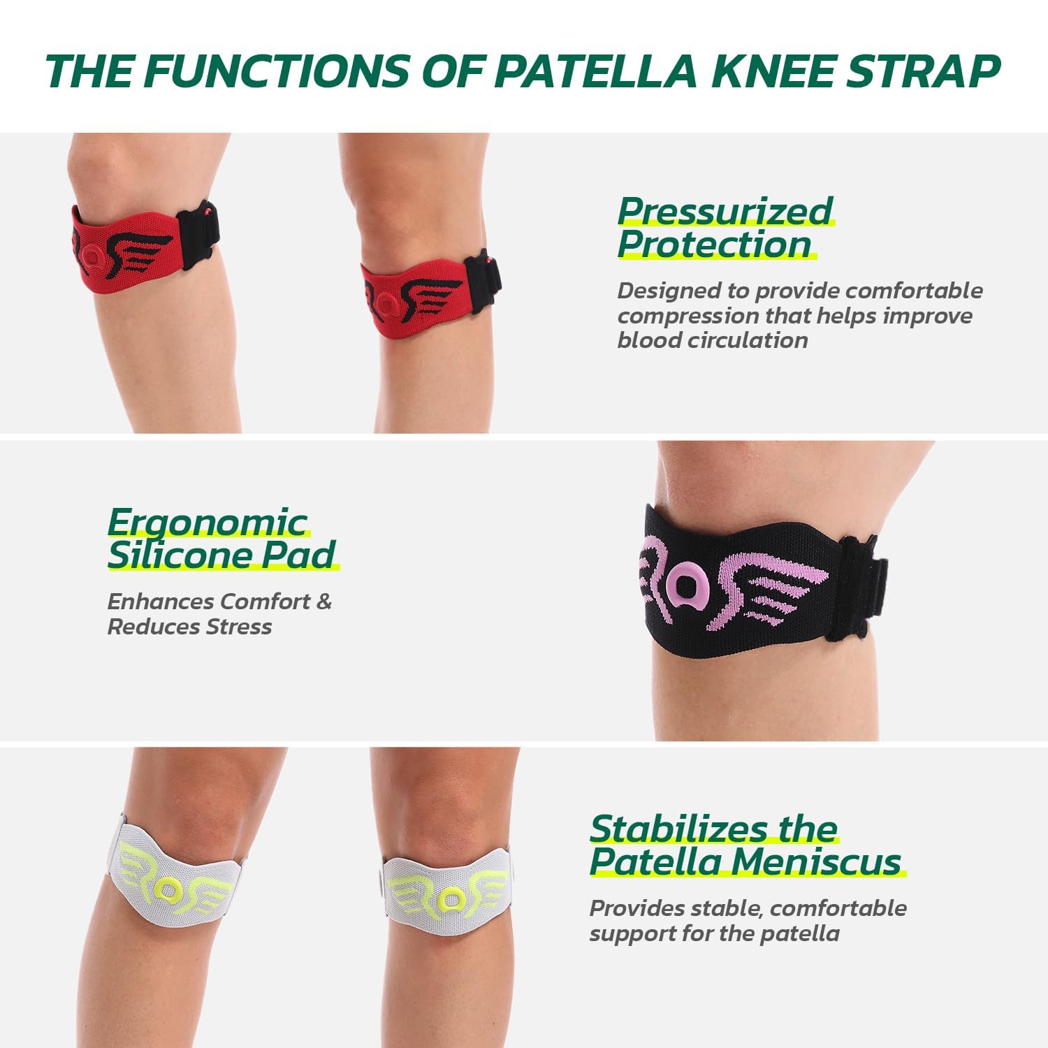 aoFIT 2 Pack Patella Knee Strap Band for Knee Pain Knee Support Patellar Stabilizer Braces Tendon Ergonomic Silicone Pad adjustable Compression for Running Jumping Squats Basketball All Activities