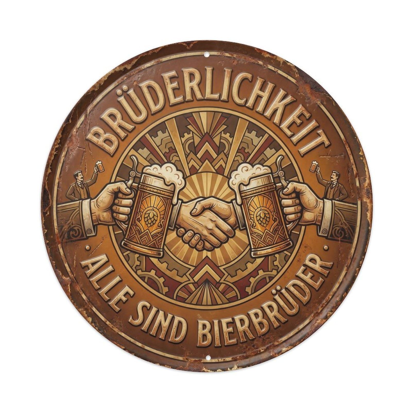 Vintage Bar Style Brüderlichkeit Humorous Gathering Brotherhood Metal Tin Sign Plaque Wall Decor for Cafe, Club, Garden Round Metal Poster 8x8Inch