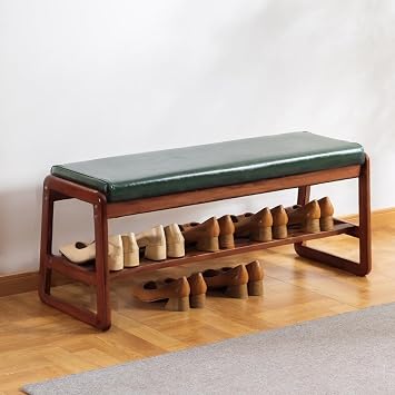 latifolia Shoe Rack Bench, Entryway Bench with CushionGreen,39.70L