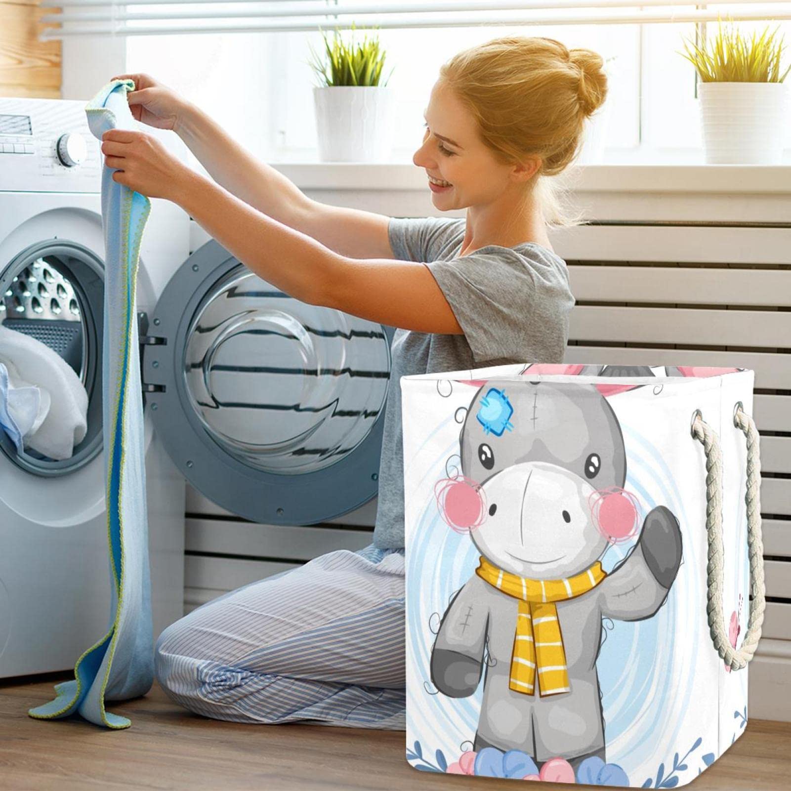 Simpatico asino in peluche, grande cesto portabiancheria con manico resistente, cesto portaoggetti per camera da letto, bagno, dormitorio universitario