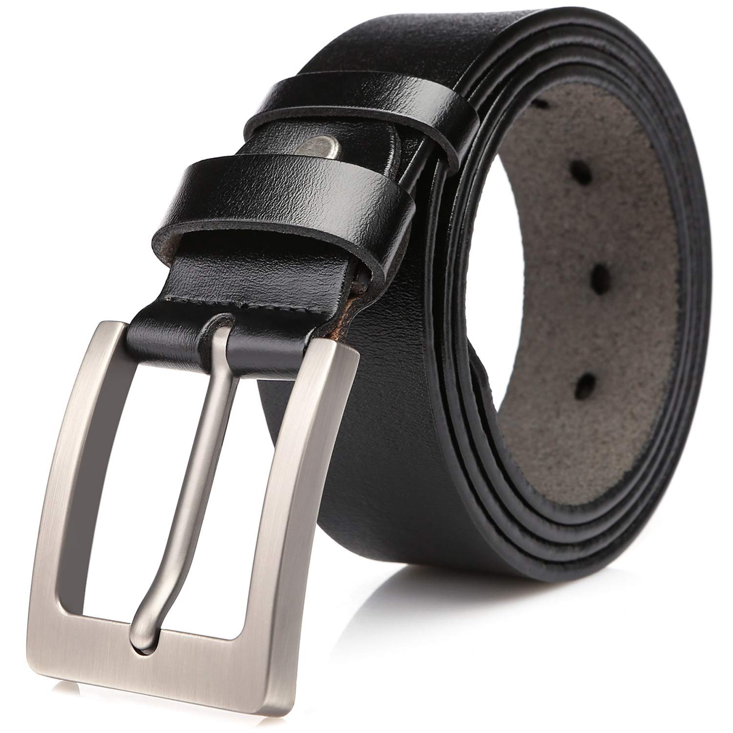 DOVAVA Mens Leather Belt Anti-scratched Buckle Soft Genuine Belts for Casual Jeans Dress (Black 2003, 135CM (42'' - 46''))