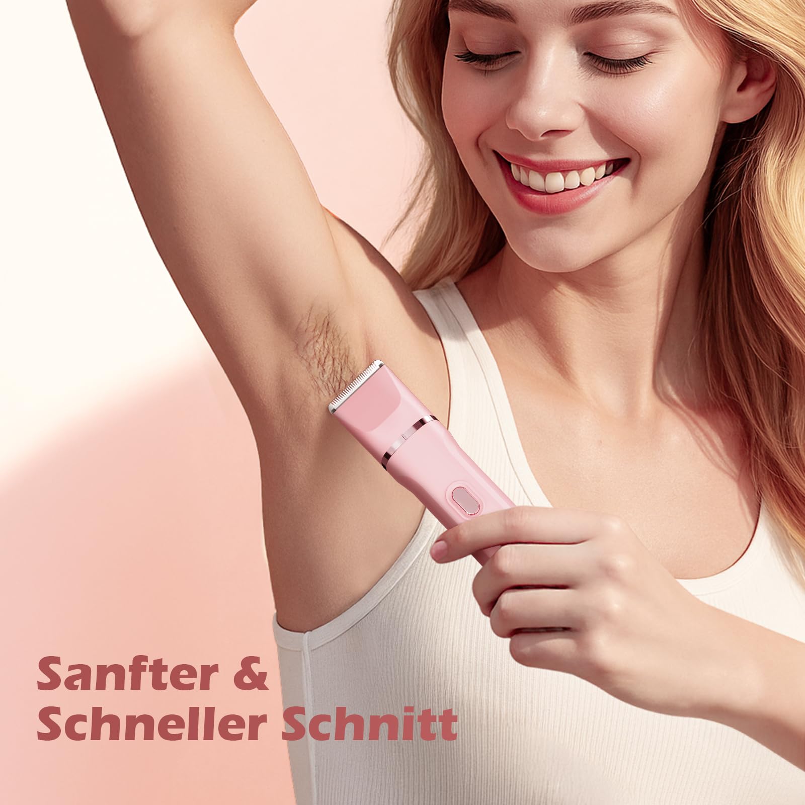 Intimrasierer für Frauen, Elektrischer Rasierer Damen mit 3 Aufsätzen, kabelloser und wiederaufladbarer Trimmer Damen für Intimbereich, Gesicht und Beine, Hautschonend & sanft(Rosa)
