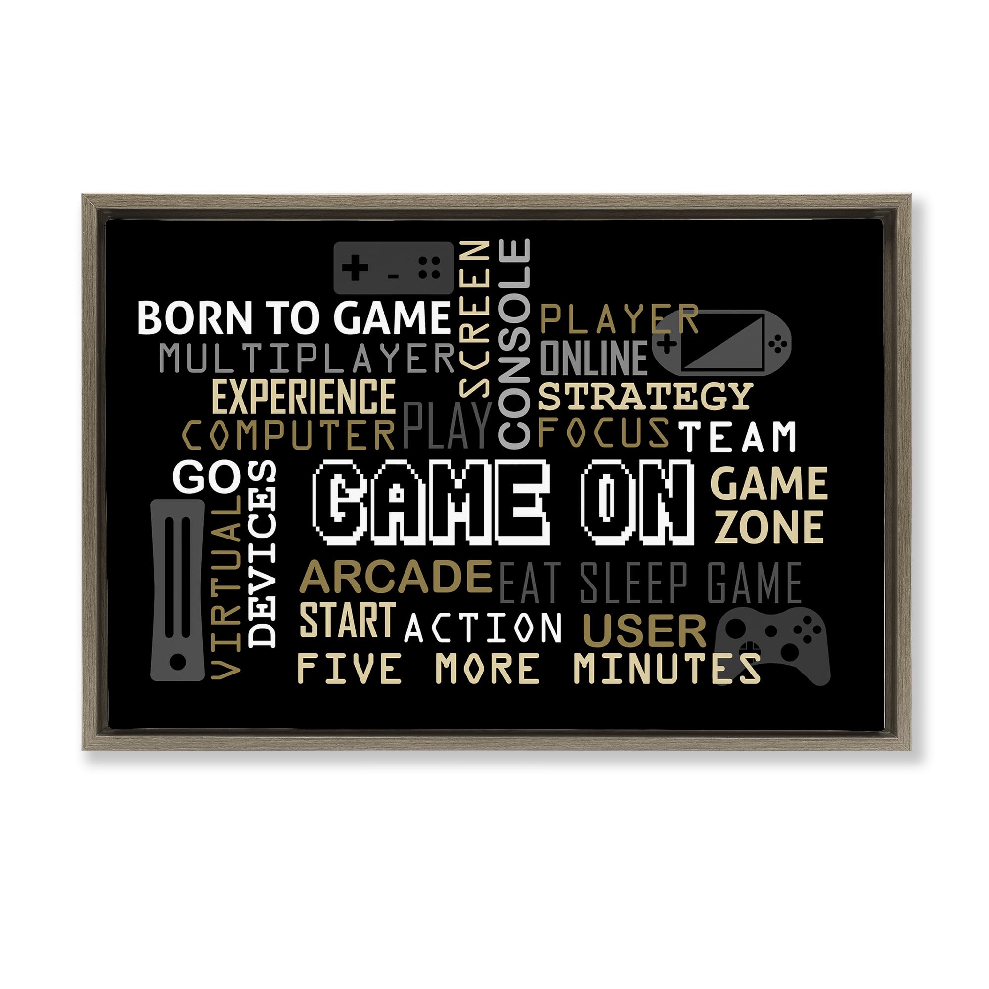 Stupell Industries Montalcino Elm (Textured) 'Game On Gamer Typography'| Floating Frame Canvas Art