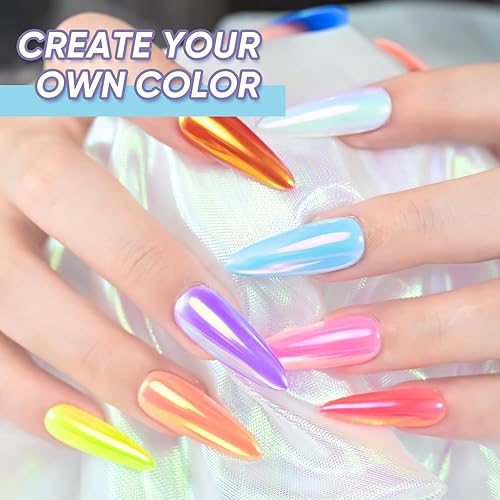 Miniatura 2 de CHARMACY Juego de 6 esmaltes de uñas en gel, polvo líquido cromado, efecto espejo de camaleón metálico, color rojo y negro, kit de esmalte de uñas