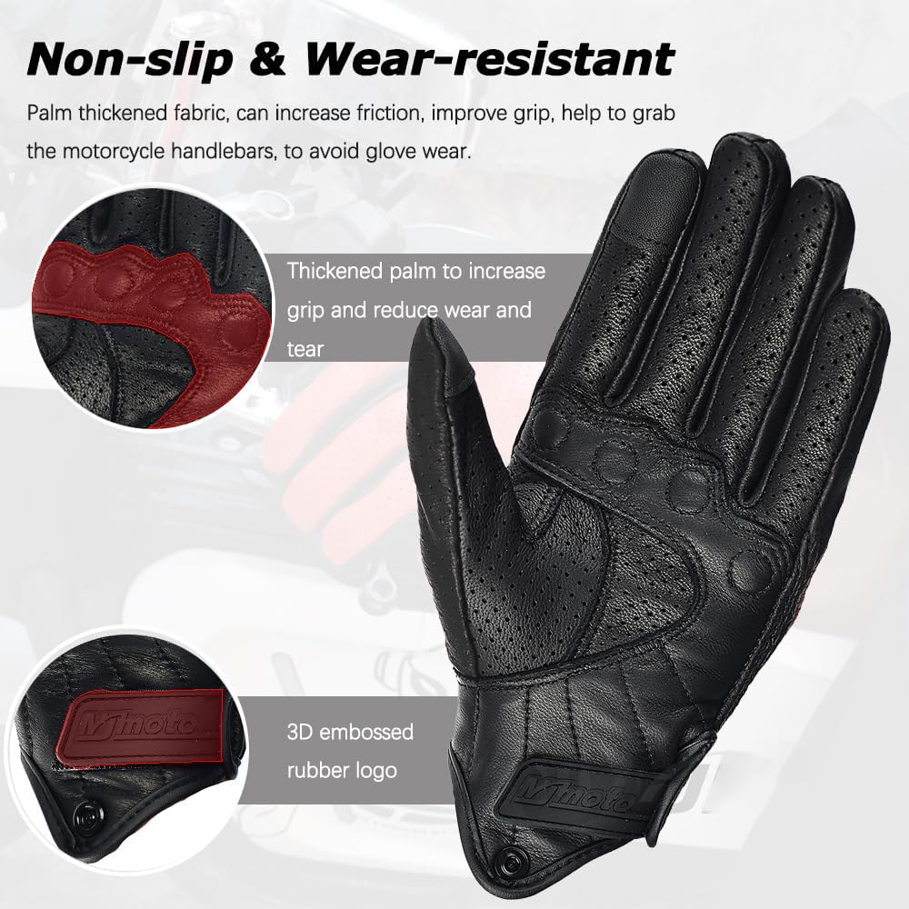 Unisex Vintage Leather Mesh Full Finger Protection Yellow/Black Mesh Climbing Hiking Off-road Motorcycle Riding Breathable Gloves Comfortable Wear-Resistant Motocross Glove for All Seasons