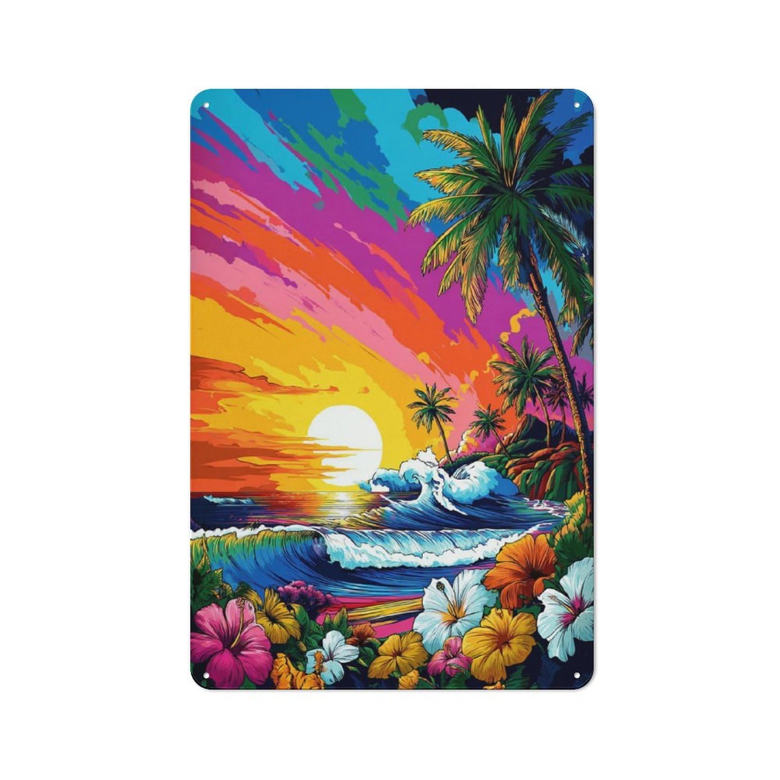 Junmoney Tropical Sunset Paradise Rustic Tin Wall Plaque 30X20cm For Kitchen Or Home Bar, A Winter Wall Decor Update For Kitchen Decor Lovers