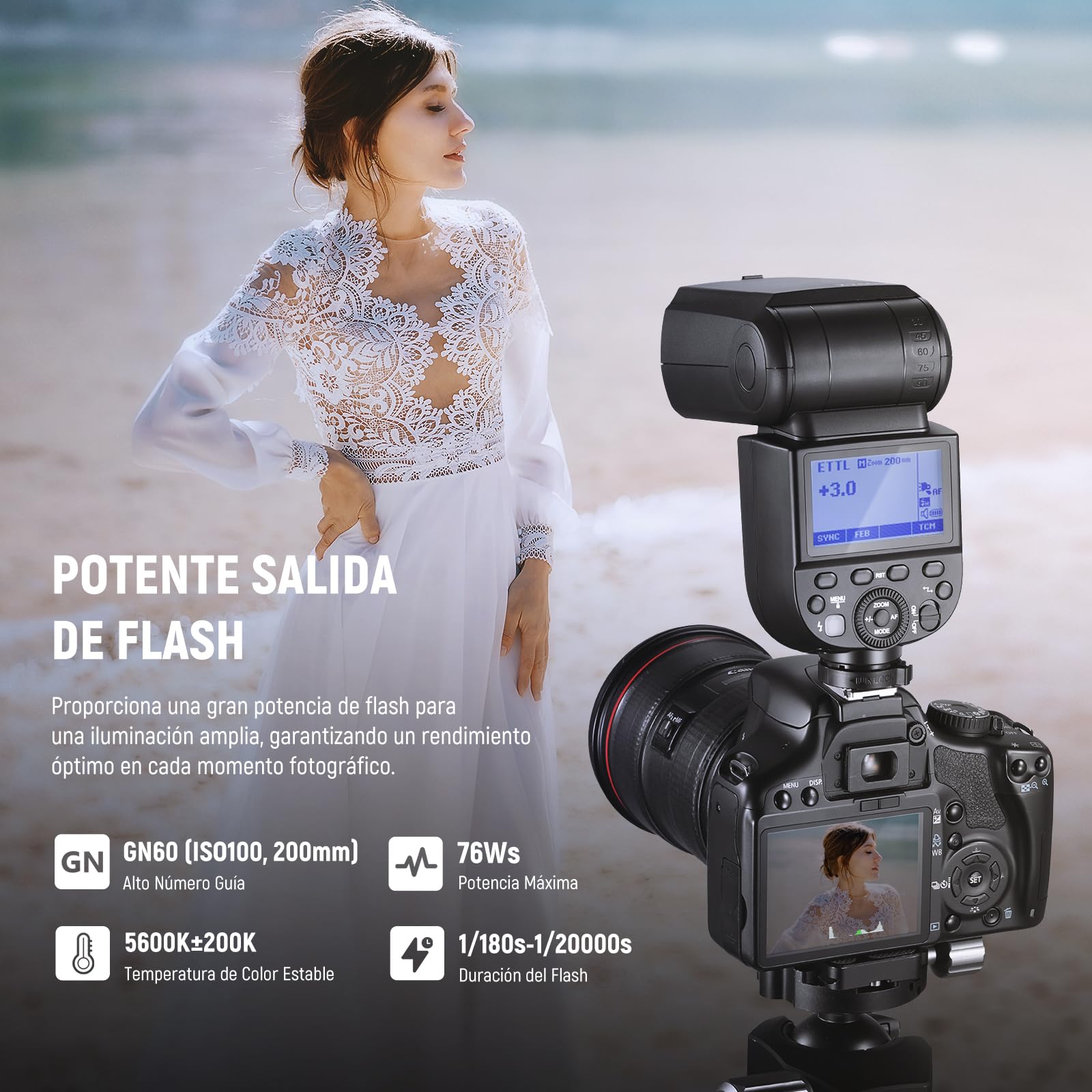 Neewer Z760-C TTL Flash Speedlite, Speedlight Compatible con Canon, GN60 2,4G 1/8000s HSS Conversion TCM Cargador de Plegado de Litio 7,4 V/2600 mAh,480 Flashes de Potencia Completa, Reciclaje rápido