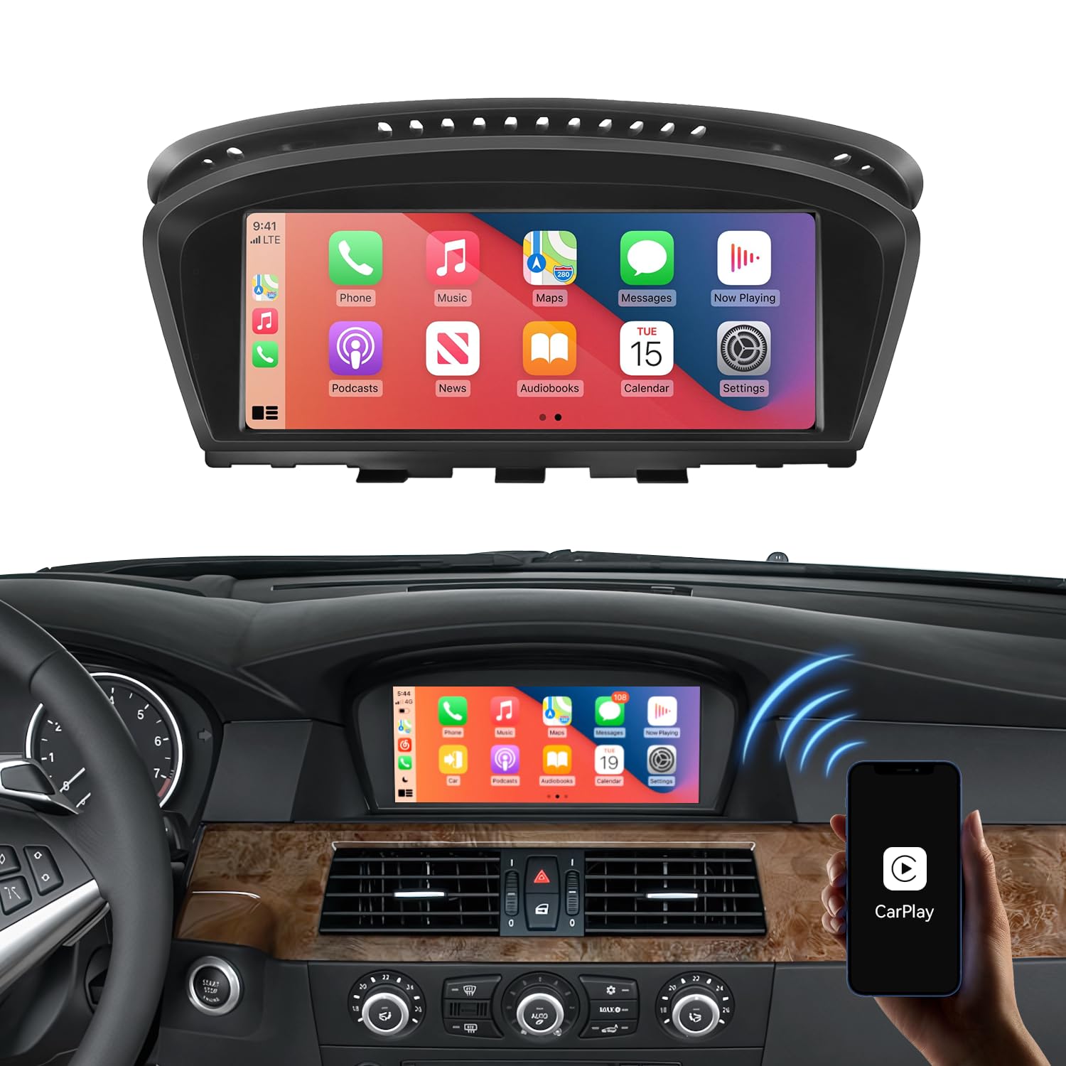 Linux Autoradio für BMW 3er 5er CCC System mit CarPlay & Android Auto | 8,8 Zoll, E90 E91 E92 E93 E60 E61 (2003-2008) Plug & Play, erhält Original iDrive, Lenkradsteuerung OEM Rückfahrkamera