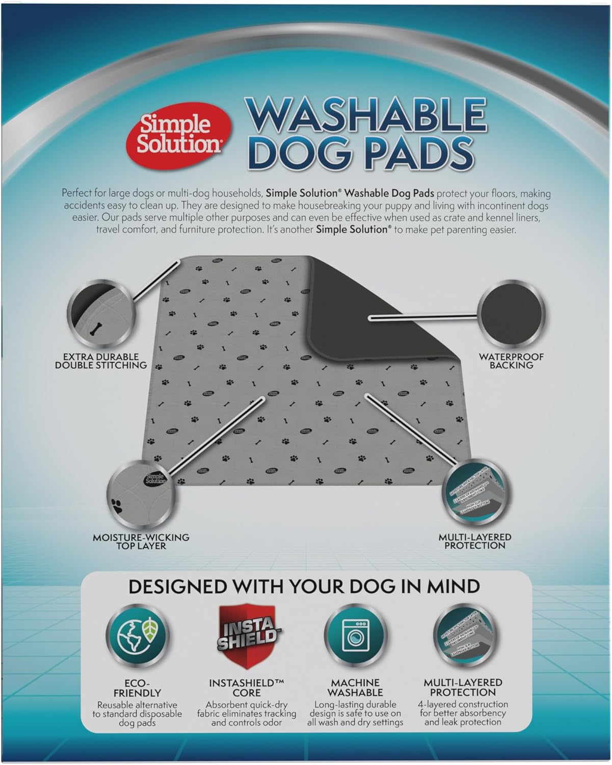 Simple Solution Large Washable Puppy Pad | Reusable Dog Pee Pad, Absorbent and Odor Controlling ,34x36 Inches, 2 Count,White (Pack of 6)