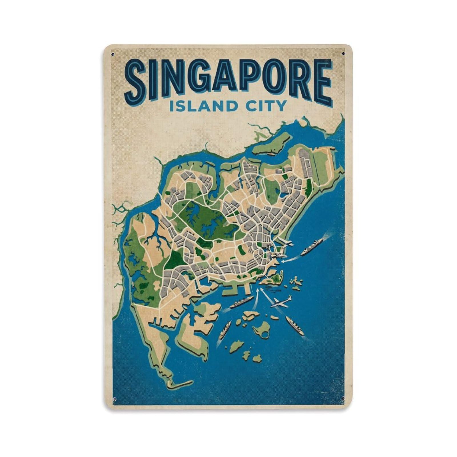 Gead 8X12inch Style Vintage Travel Singapore Island Metal Tin Sign