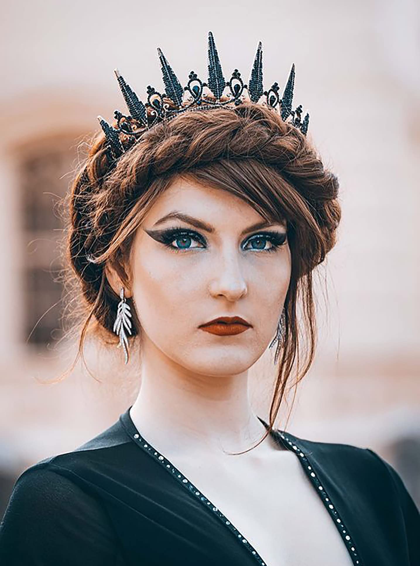 Gothic Crown Pageant Tiara for Women,Black Queen Tiaras and Crowns,Witch Costume SWEETV Gothic Crown Tiara for Women - Black Queen Tiaras for  main image 2