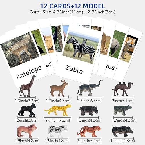 Miniatura 5 de MEROCO Montessori Zoológico Safari Animal Match - Figuras en miniatura con 2 tarjetas a juego de piezas Montessori Materiales de lenguaje Montessori