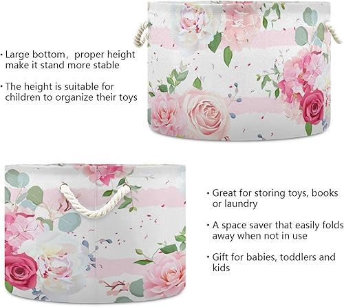 Miniatura 3 de Cesta de almacenamiento de juguetes de rosas con flores rosas, contenedor de almacenamiento para guardería, impermeable, cesta de lavandería para
