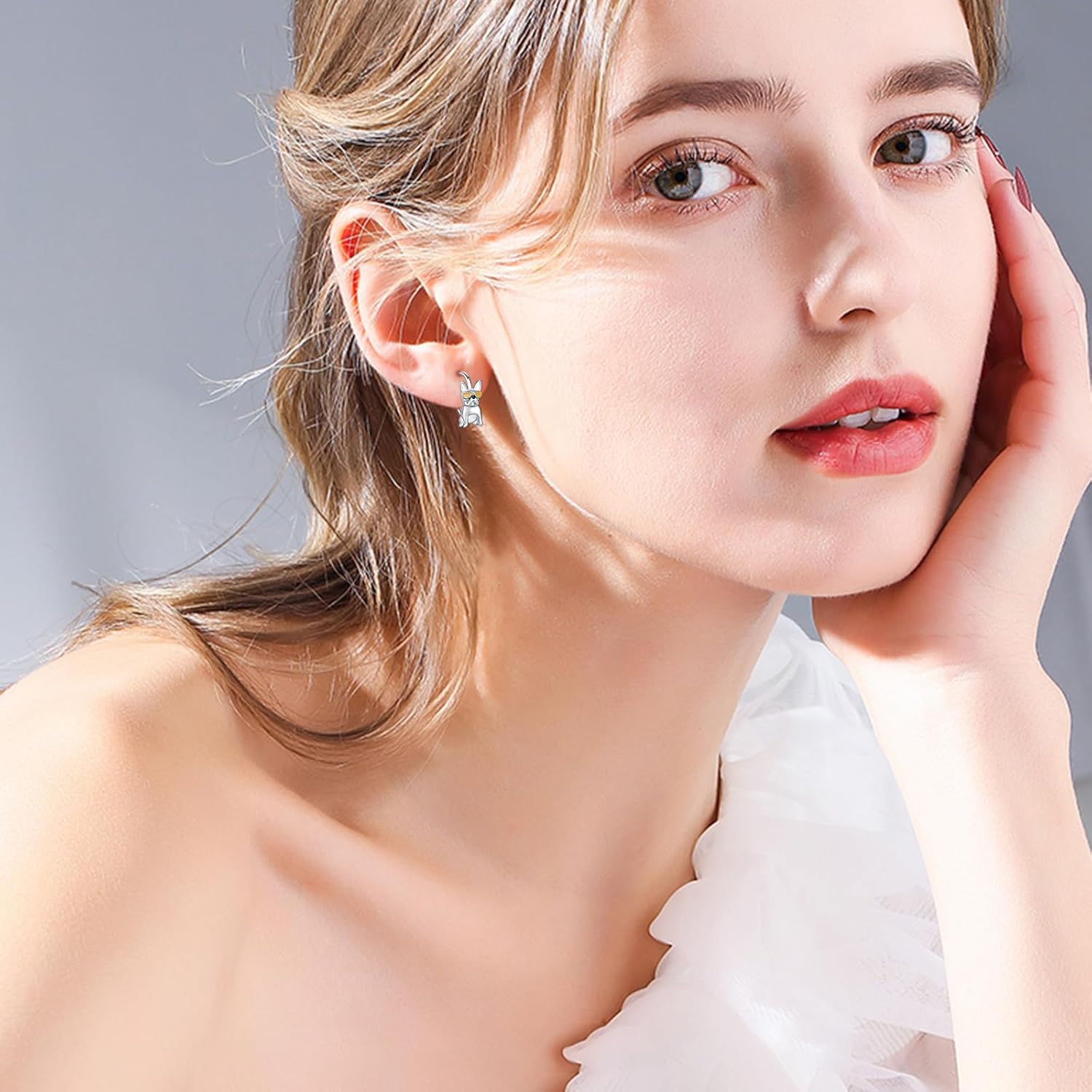 TUGHRA Dog Lover Gift for Her - 925 Sterling Silver French Bulldog Earrings, Cute Leverback Hoops Jewelry for Pet Mom - Image 5