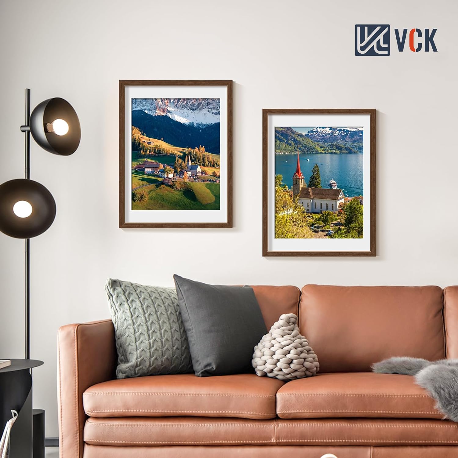 VCK 18x24 Poster Frame 4 Pack, Brown Wood Picture Frame with Polished Plexiglass, Display Photo 16x20 with Mat or 18 x 24 Without, for Home, Office, Studio and Gallery, Wood Grain Series, Wall Hanging