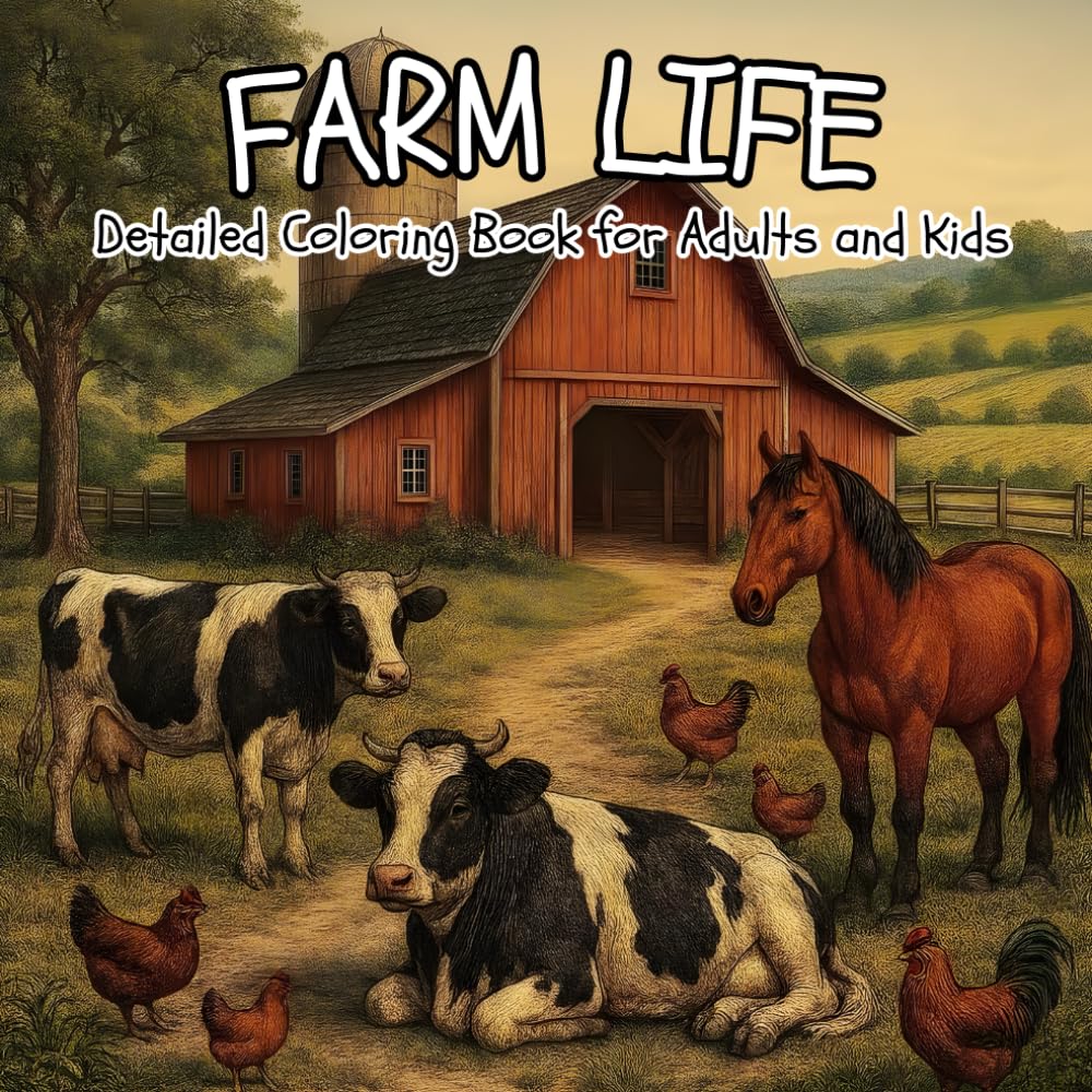 Farm Life: Coloring Book for Adults and Kids | Relaxing Farm Designs: 50 Relaxing Farm Coloring Pages with Animals