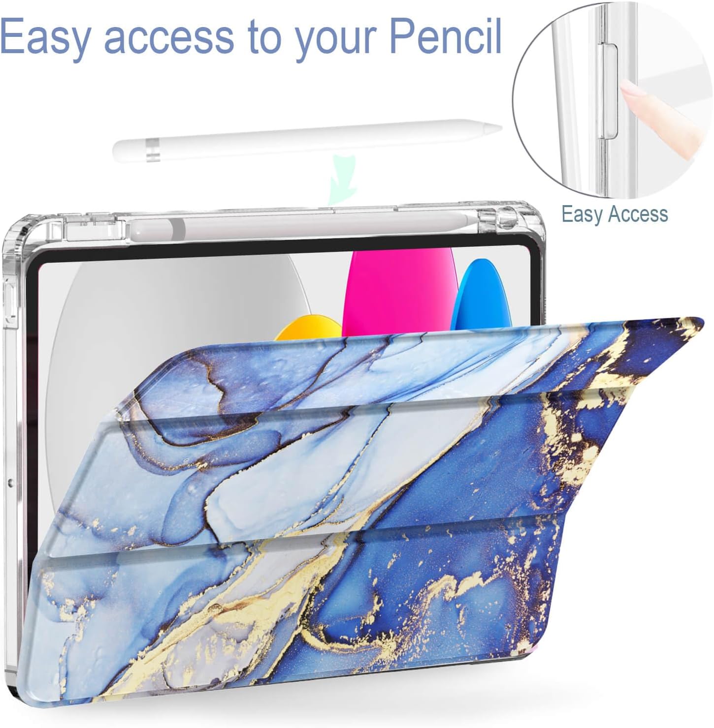 Feams for iPad A16 11th Generation 11 Inch Case 2025, iPad 10th Generation 10.9 Inch 2022, Slim Clear Back Cover with Pencil Holder & Auto Sleep, Blue Marble - Image 5
