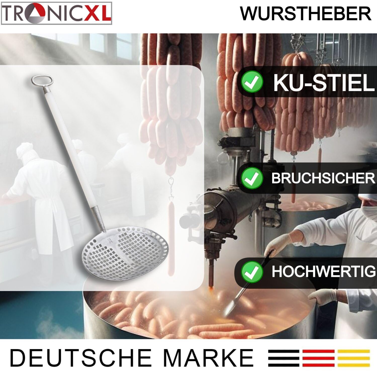 TronicXL Wurstheber 27 x 19 cm Alu KU Griff Kesselheber Wurst Heber Presssackheber Schöpfkelle wurstkelle