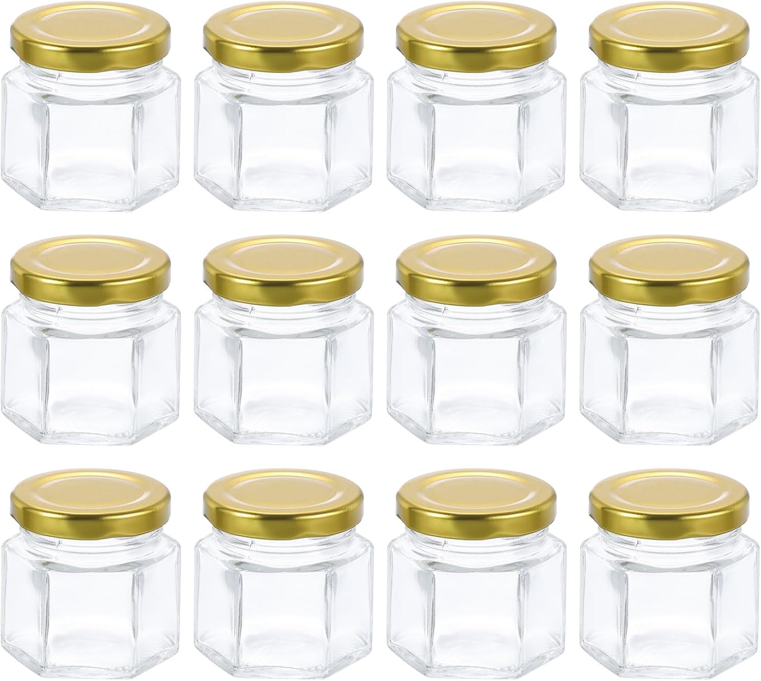 HARFINGTON 12pcs Hexagon Glass Honey Jars 6.1oz Small Mini Honey Jar Container with Gold Lids for Wedding Party Favors Bridal Shower