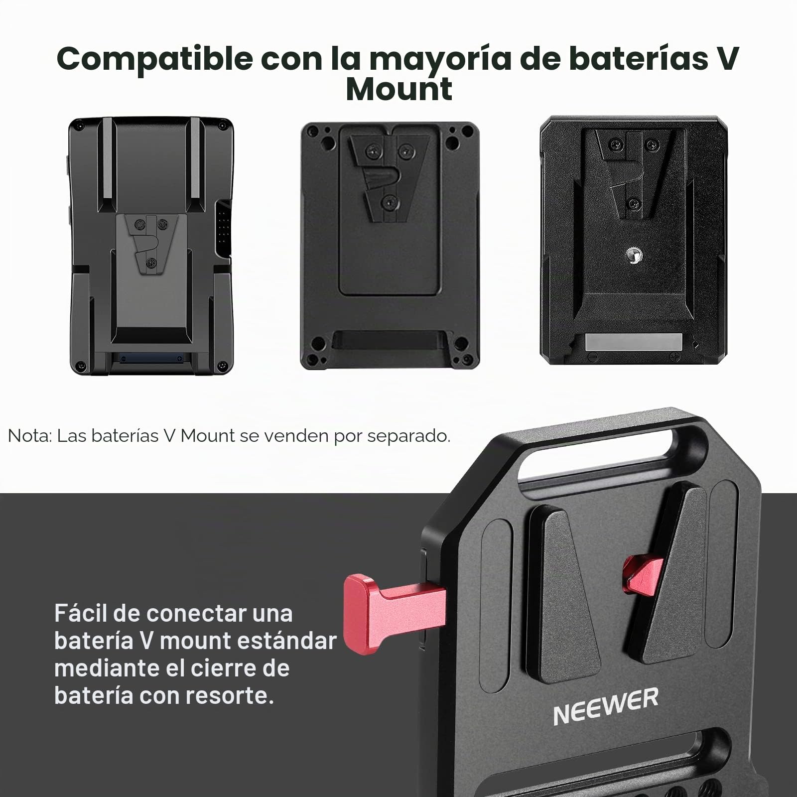 NEEWER Placa de Batería de Montaje en V con Abrazaderas de Varilla de 15mm y Roscas de 1/4" Placa de Montaje de Bloqueo en V de Metal de la Plataforma con Sistema de Soporte de Riel de 15mm (ST43)