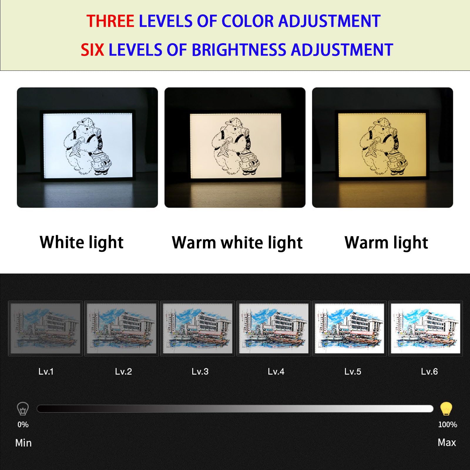 Table Lumineuse À Led À Rechargeable, Tablette de Dessin À Led A3 avec Base Et Clip Cachés, Ultra-mince A4 Plaque Lumineuse pour Peinture Diamant, Traçage, Dessin, Croquis, Etc