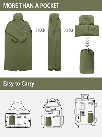 UIQUR Men's Long Waterproof Raincoat with Adjustable Wide Brim Portable Pouch Outdoor Commute Essential