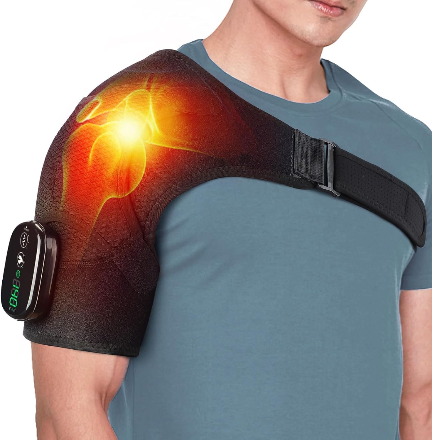 Cordless Shoulder Heating Pad with Massage, Shoulder Massager for Pain Relief, Heated Shoulder Wrap, 3 Heat & 3 Massage Modes, Rotator Cuff Shoulder Brace