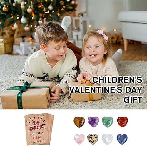 Miniatura 4 de Regalos del día de San Valentín para niños, paquete de 24 tarjetas de cristal de San Valentín, tarjetas del día de San Valentín con piedras de