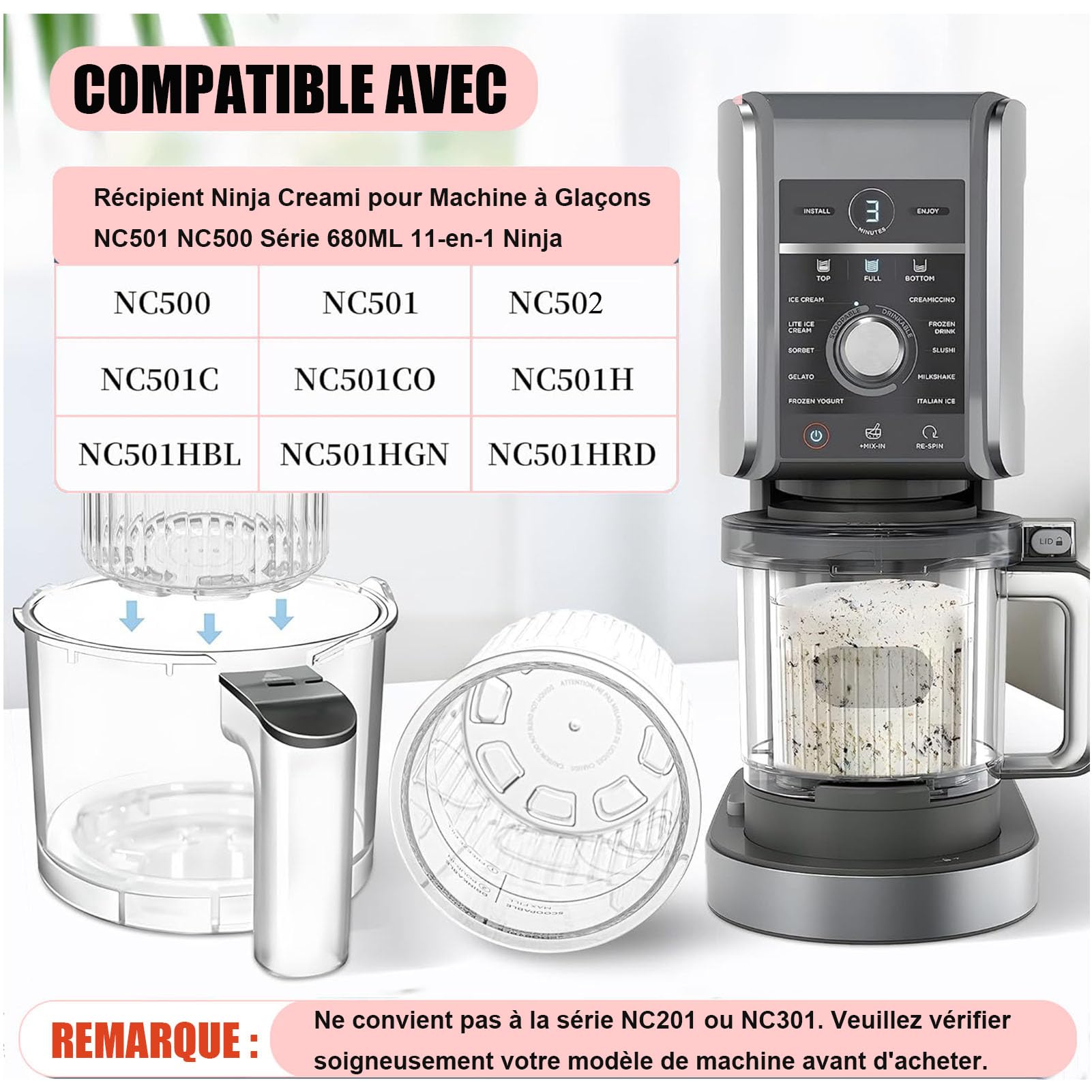 Lot de 4 Récipients à Crème Glacée de Rechange pour Ninja CREAMi Deluxe NC501EU NC502EU Series, 680ML Accessoires pour Ninja Ice Creami, Sans BPA et Lave-Vaisselle