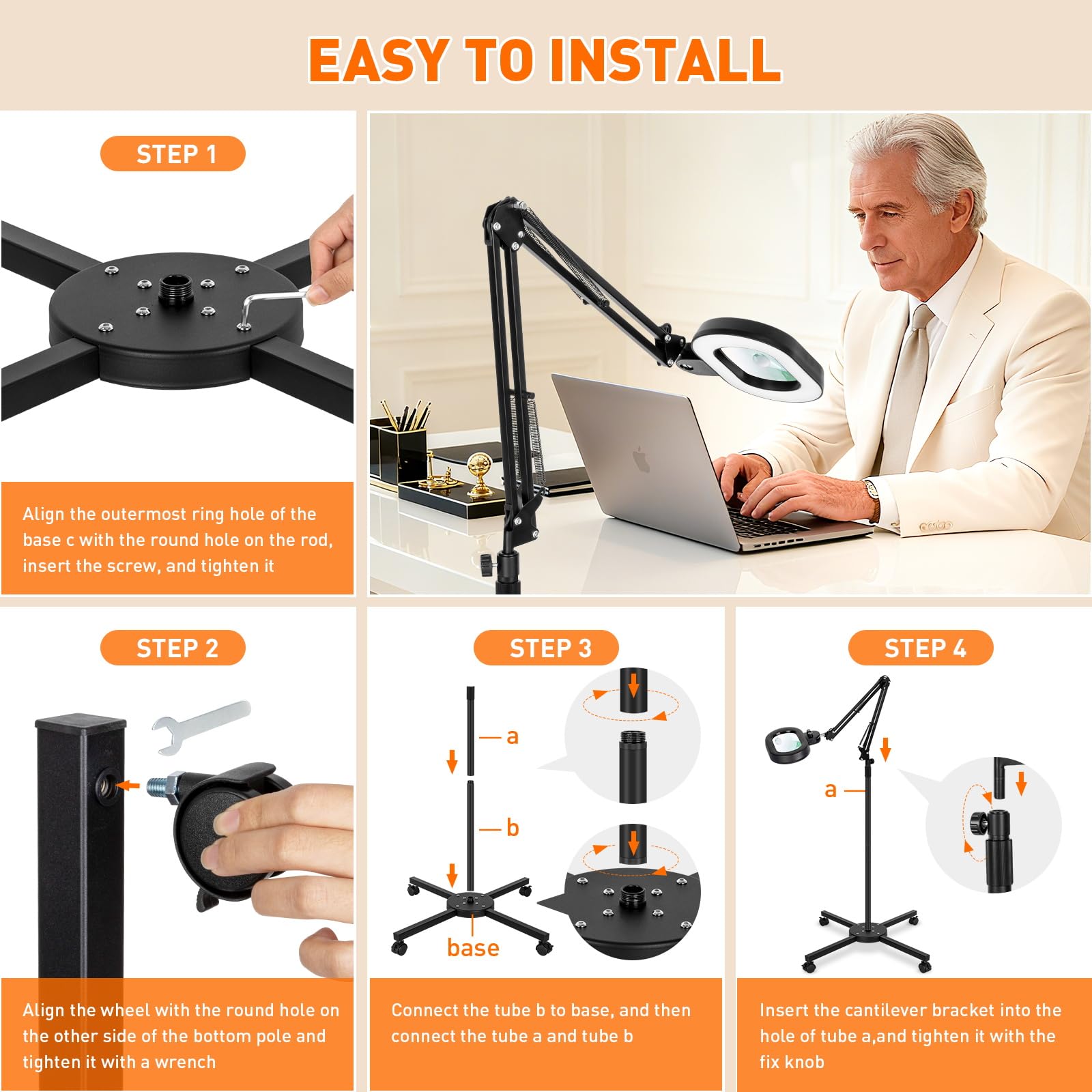 Lupa de 10 aumentos con luz y soporte, 2 en 1 con base grande y abrazadera LED, cualquier modo de color, regulable continuamente, manos libres, lupa iluminada para manualidades, lectura,