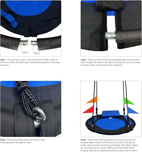 Miniatura 6 de Columpio para árbol de 24 pulgadas, columpio para árbol de telaraña, capacidad de peso de 700 libras, Oxford 900D impermeable con asas, con correas