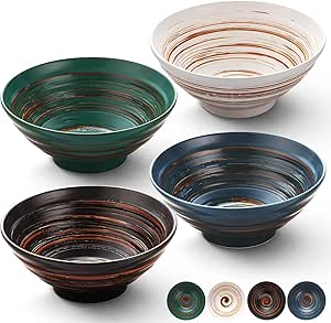 YUN TAO Ceramic Ramen Bowls Set of 4, 35 oz Large Japanese Style Serving Bowls for Salad,Udon, Soba, Pho Pasta, Asian Soup Noodle,Suitable as Housewarming Gifts
