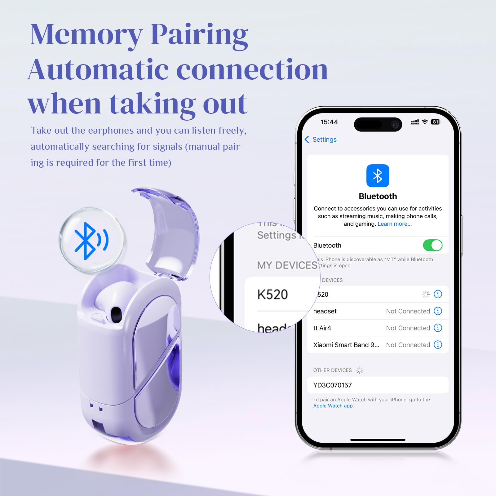 Auriculares inalámbricos de corazón morado para niñas y niños, lindos auriculares invisibles pequeños inalámbricos Bluetooth para orejas pequeñas, canales de oídos, mujeres, oro rosa, azul
